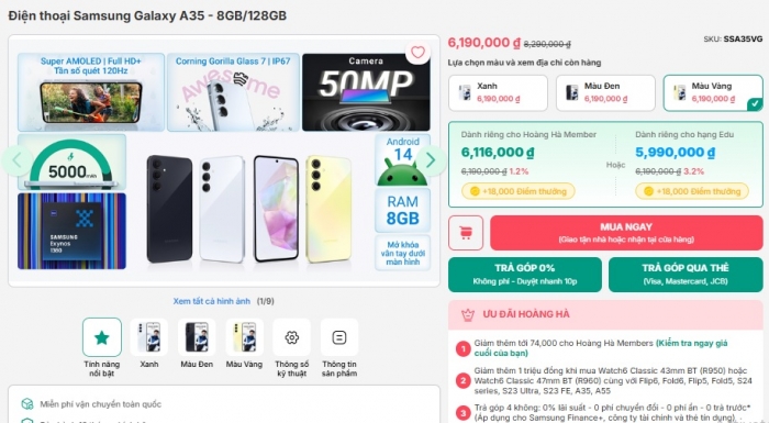 Samsung Galaxy A35 5G: Vua màn hình lớn giá rẻ tháng 7/2024